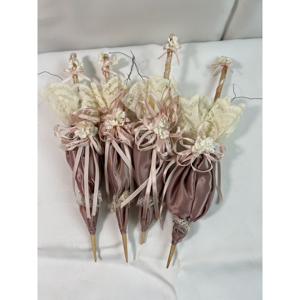 4 Vtg Miniature‎ Satin Lace Parasol*Victorian Christmas Ornament or Baby Shower